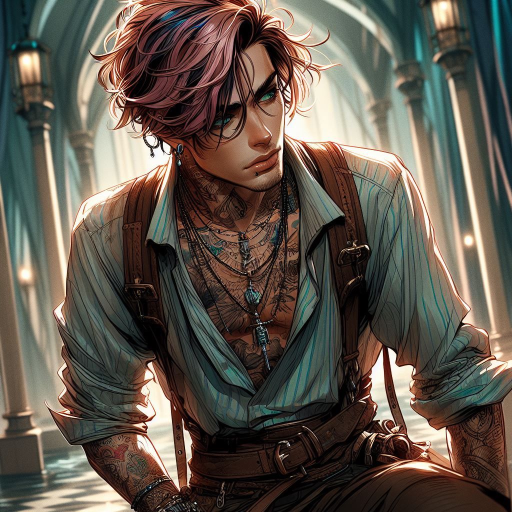 Pink Hair and Brown Leather Suspenders