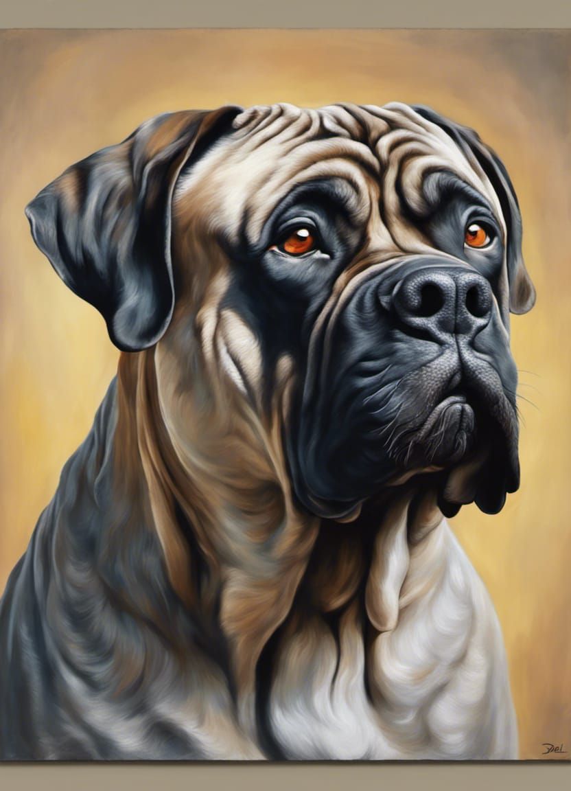 Hyperrealistic Surrealist [Portrait image of a Bull_Mastiff] in a 3DHR ...