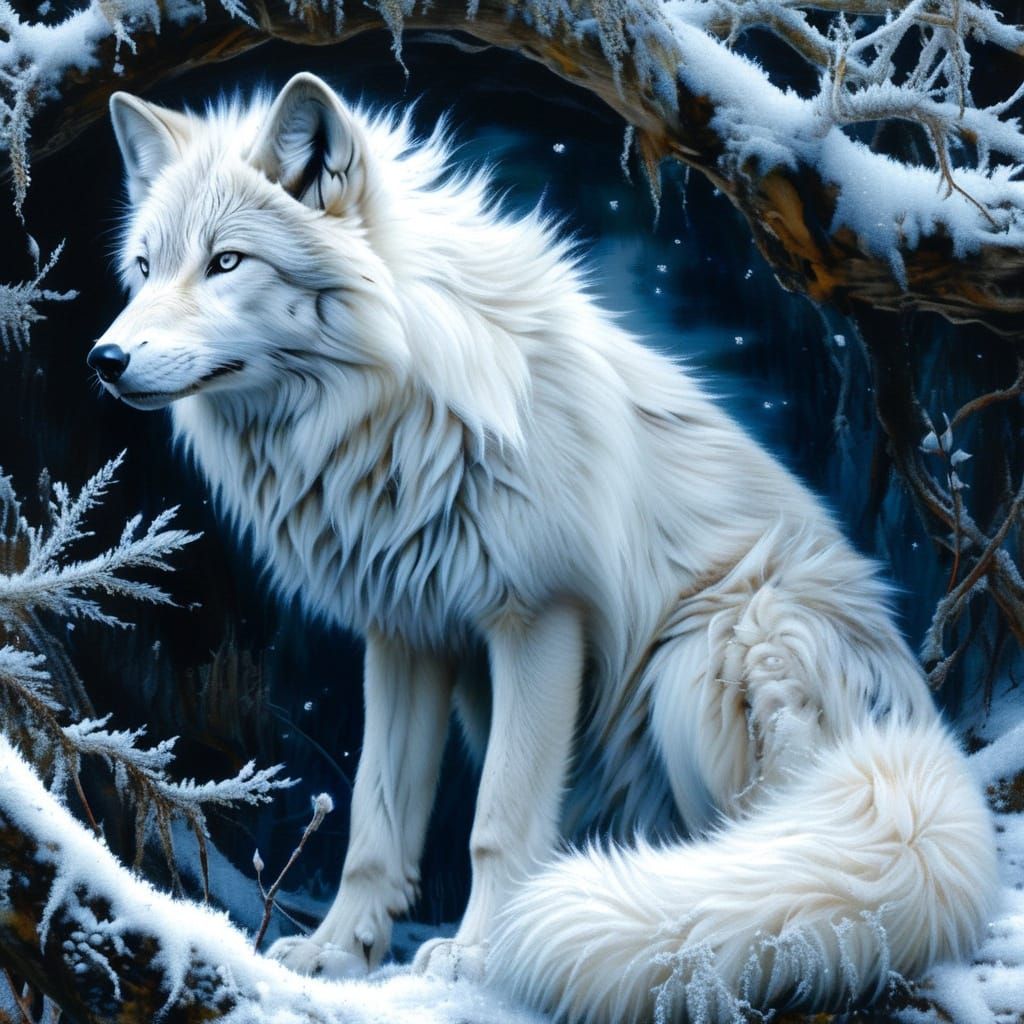 Wolf on the prowl in the night