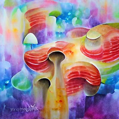 “The mushroom, of course!” watercolor beautiful psychedelic ...