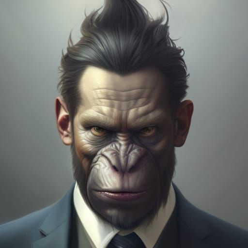 Ape in suit, 16D lighting, surreal fantasy art,16D detailed ...