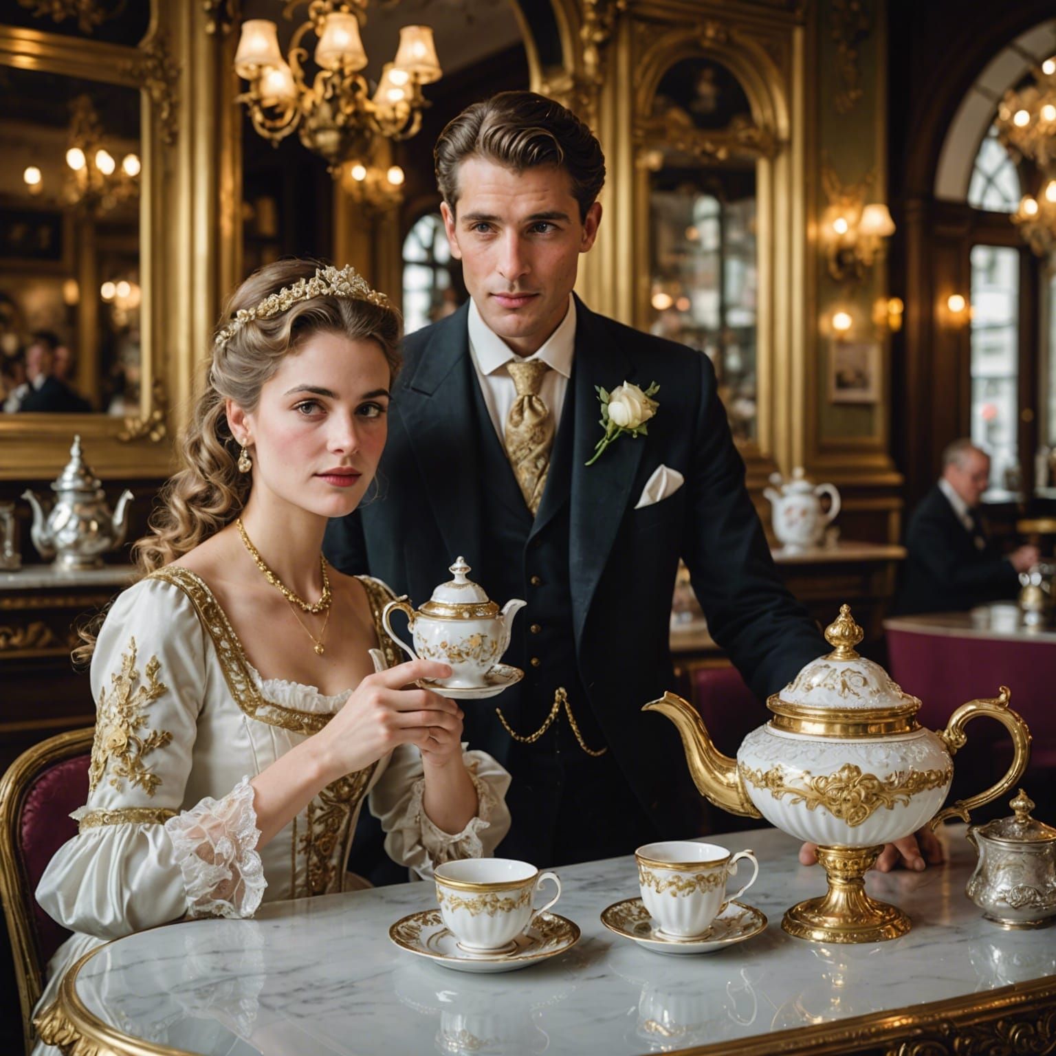 Belle Époque Flower Girl in Parisian Café