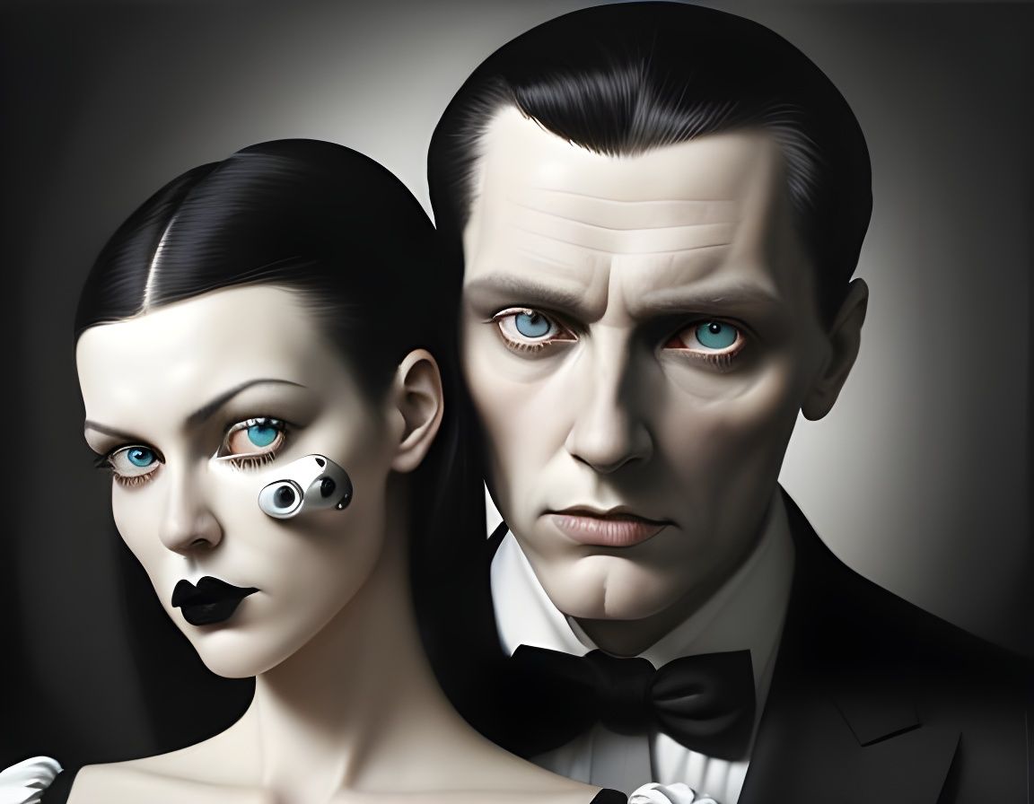 captivating gaze, bubble goth   a black and white photo of t...