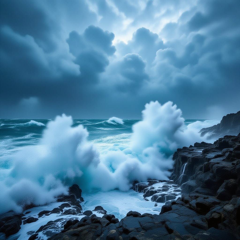 Dramatic Stormy Seascape With Crashing Waves