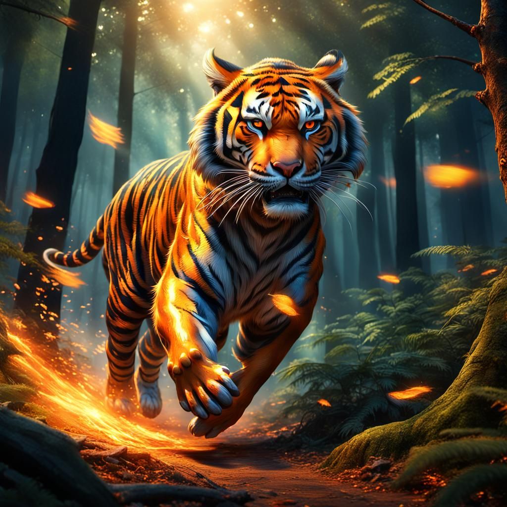 Tiger running in the jungle