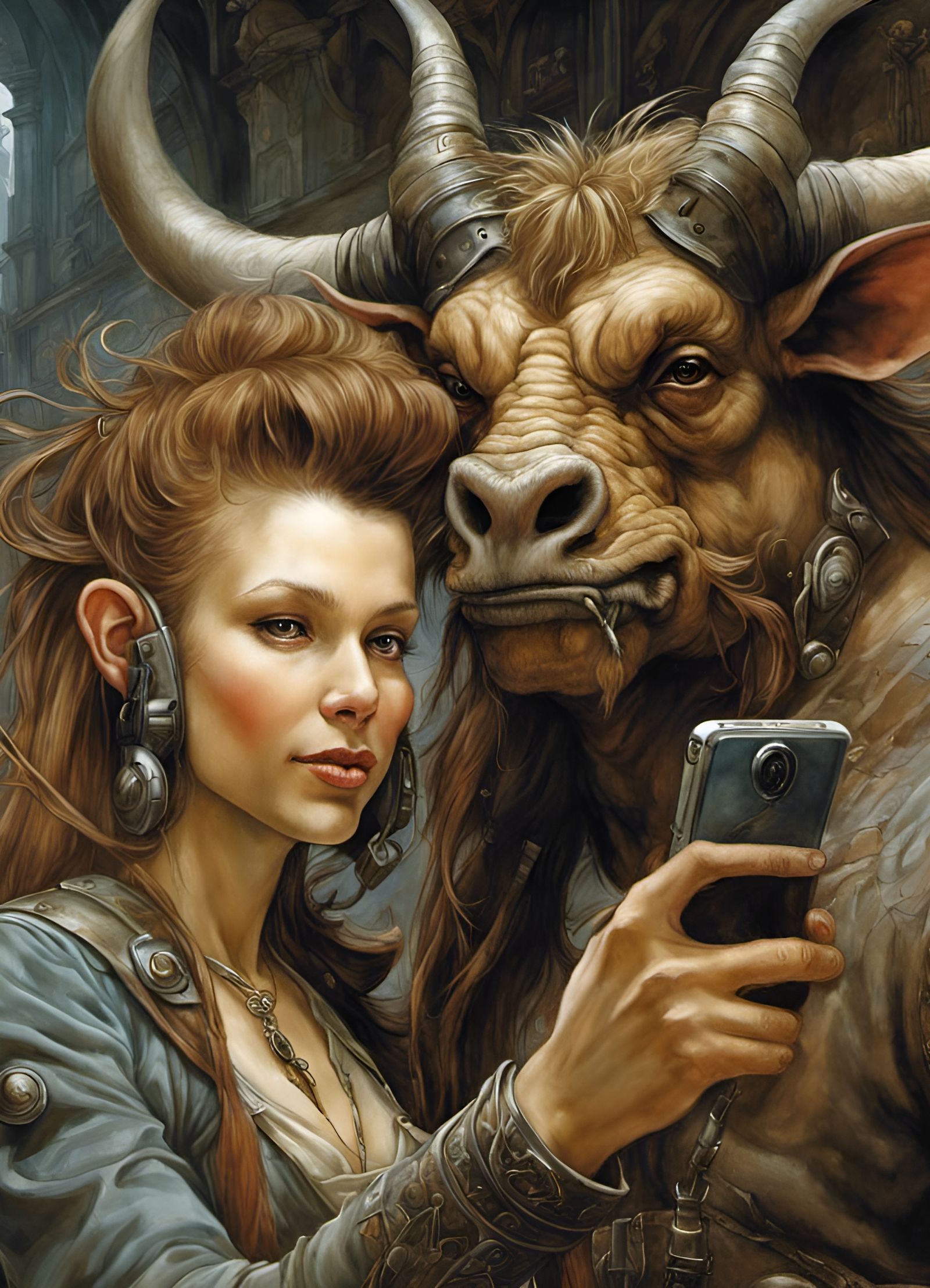 The maiden and the Minotaur capturing the moment  by @scarletgenesis