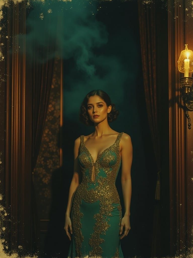 <lora:MisanthropyRemix:1.0> woman portrait dark film noir, film grain, oil painting dark gold glitchcore dry brush Wes Anderson Gustav Klimt...