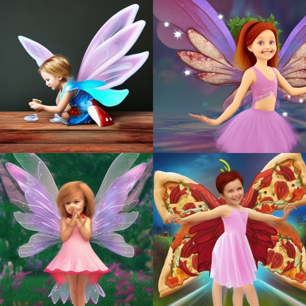 Pizza fairy wings sparkling cute hyper realistic fairy