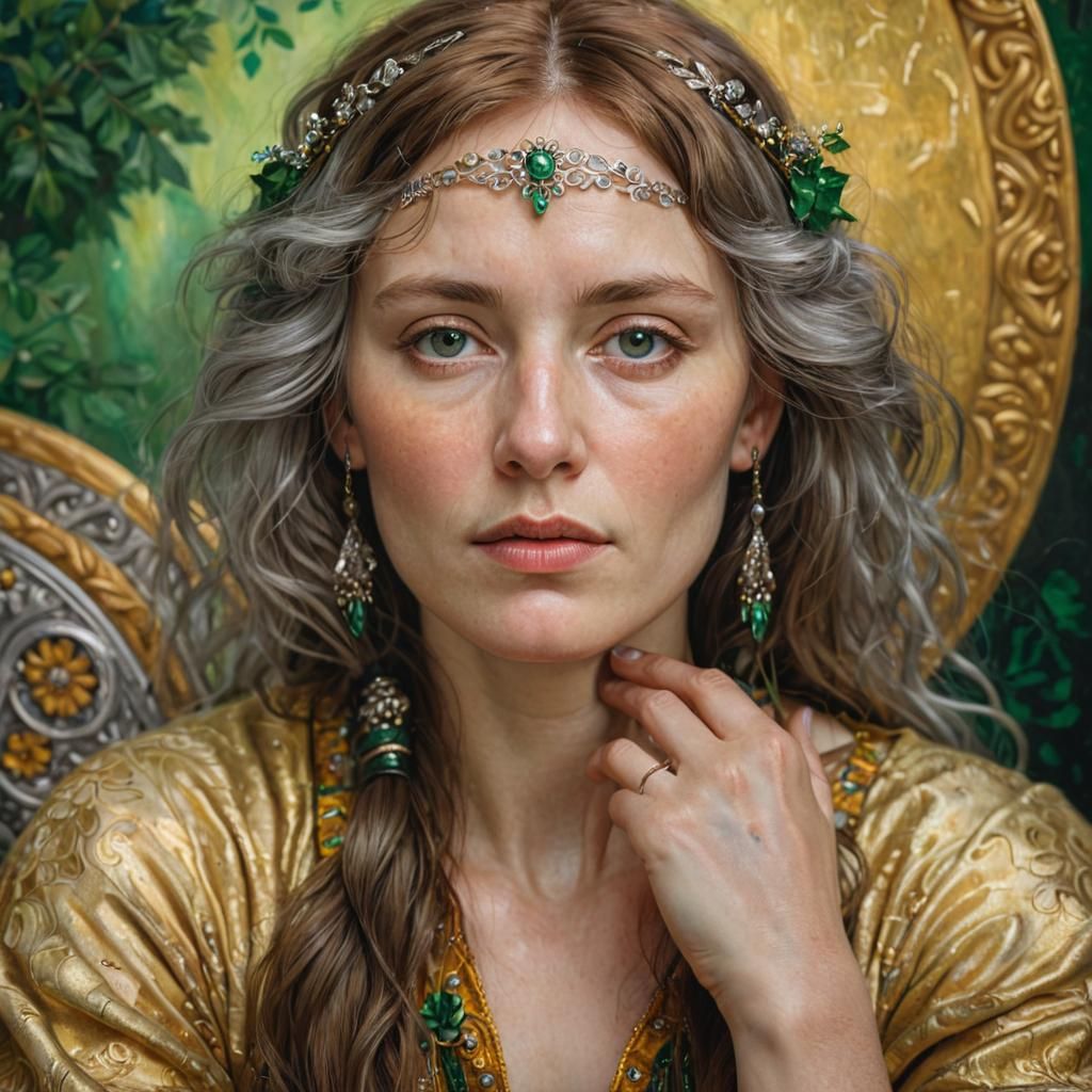 Finnish Woman in Klimt-Inspired Oil Painting