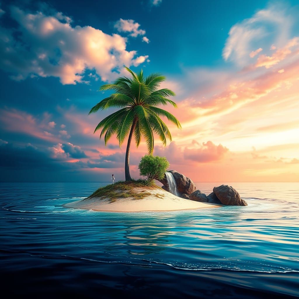 Serene Tropical Oasis in Hyperrealistic Style