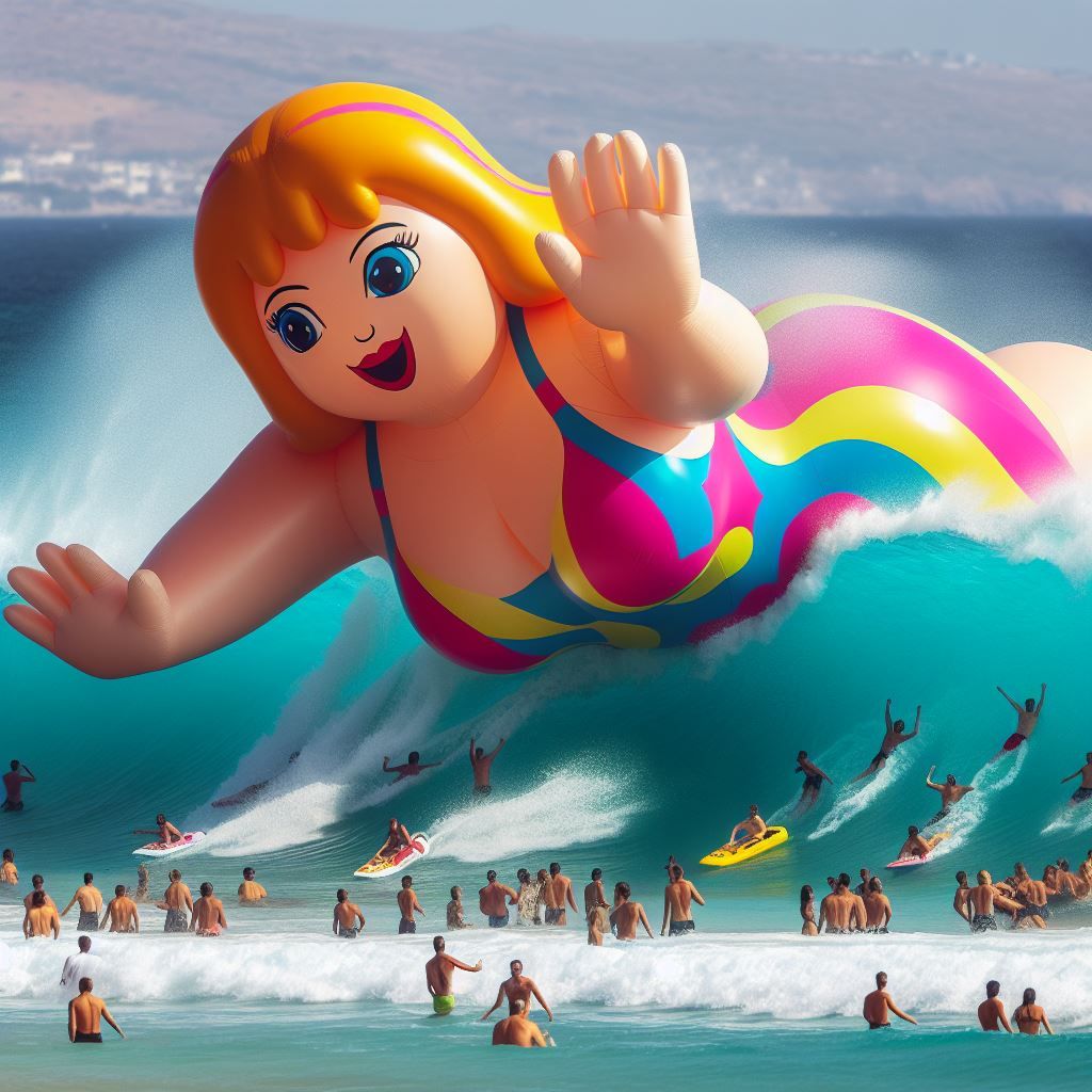 Inflatable giantess bodysurf