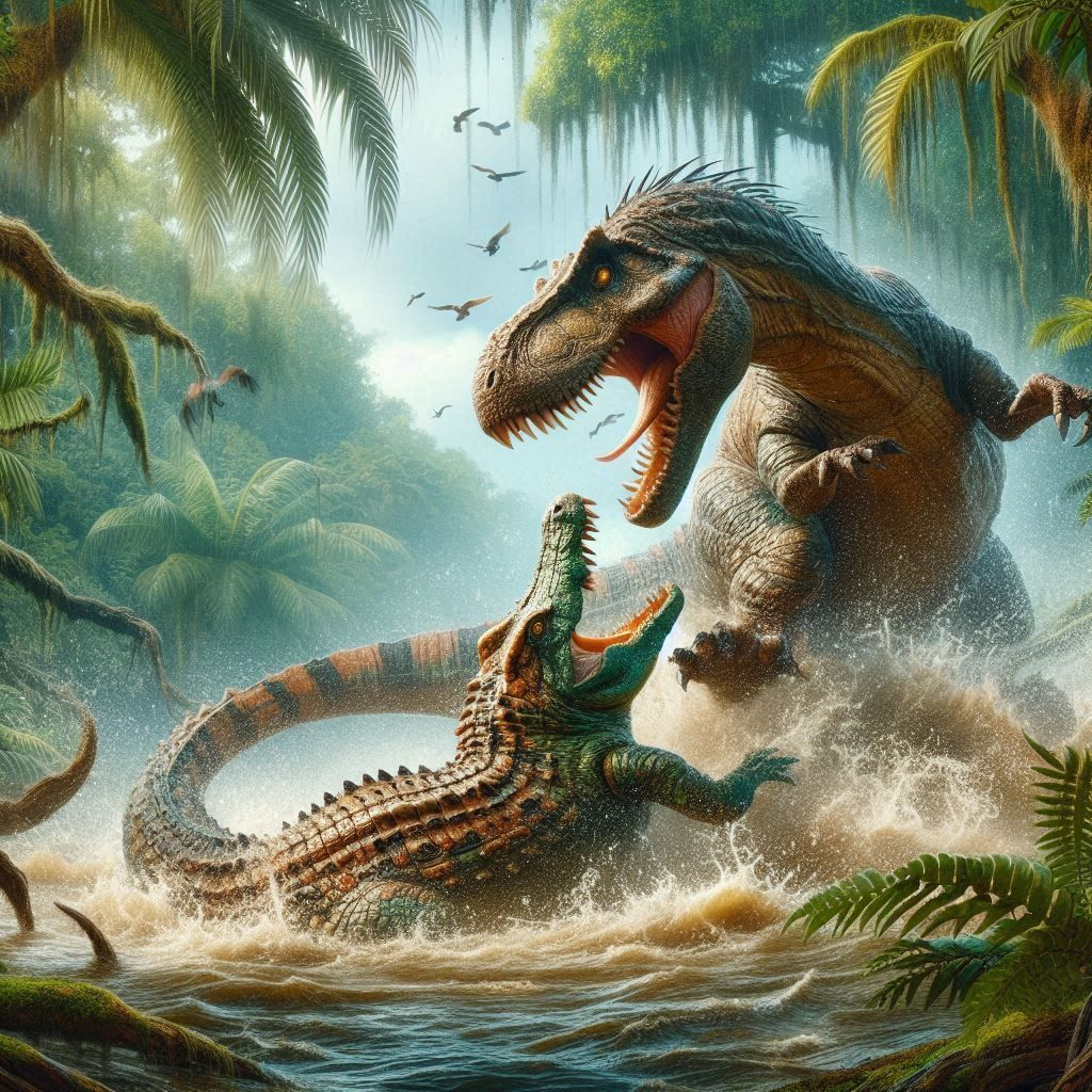 Prehistoric croc vs T. rex