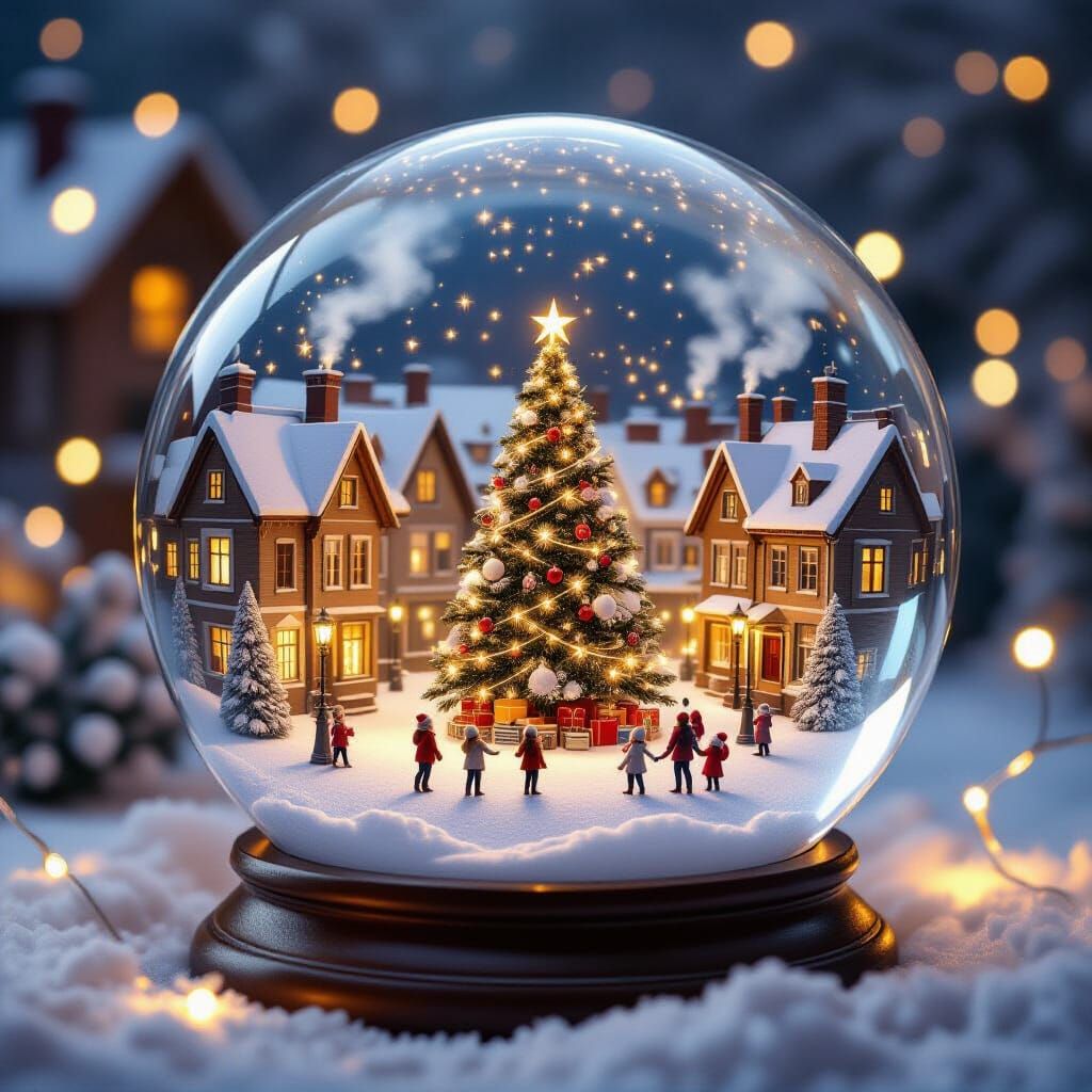 Crystal Ball Christmas Town Scene in Soft Halo