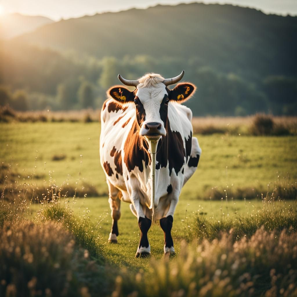 a whimsical cow is standing in the field Professional photog...
