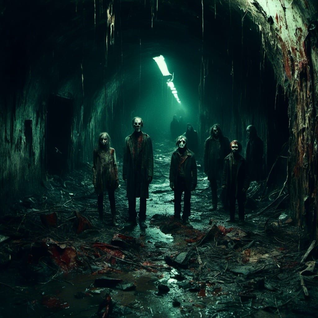 <lora:Macabre:1.0> A inbred family of underground cannibals ...