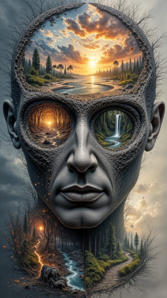 Galactic Mind: Abstract Surrealist Portrait in Ink