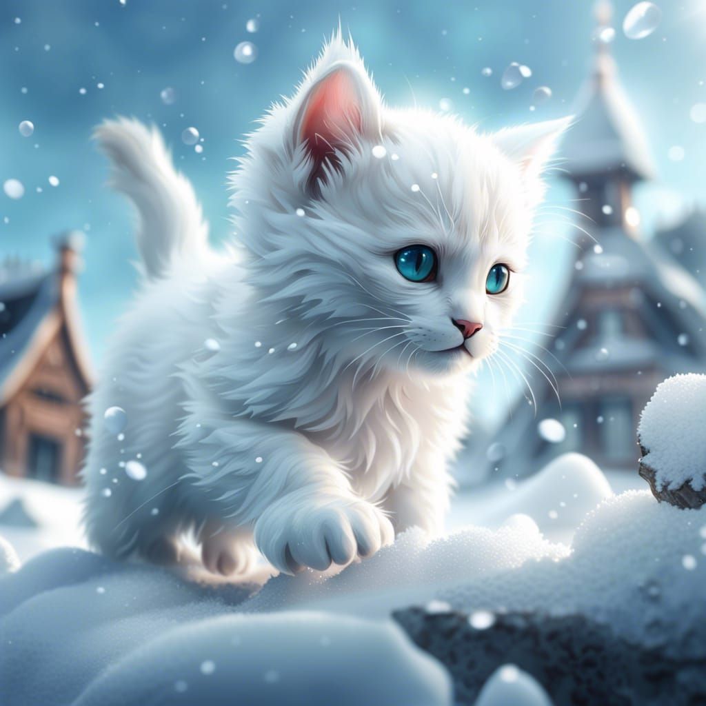 Kitten playing in the snow - AI Generated Artwork - NightCafe Creator