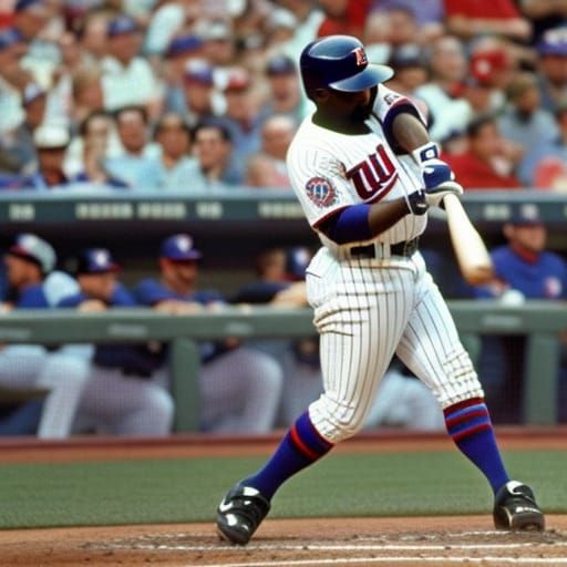 #34 Kirby Puckett of the Minnesota Twins baseball team holding a ...