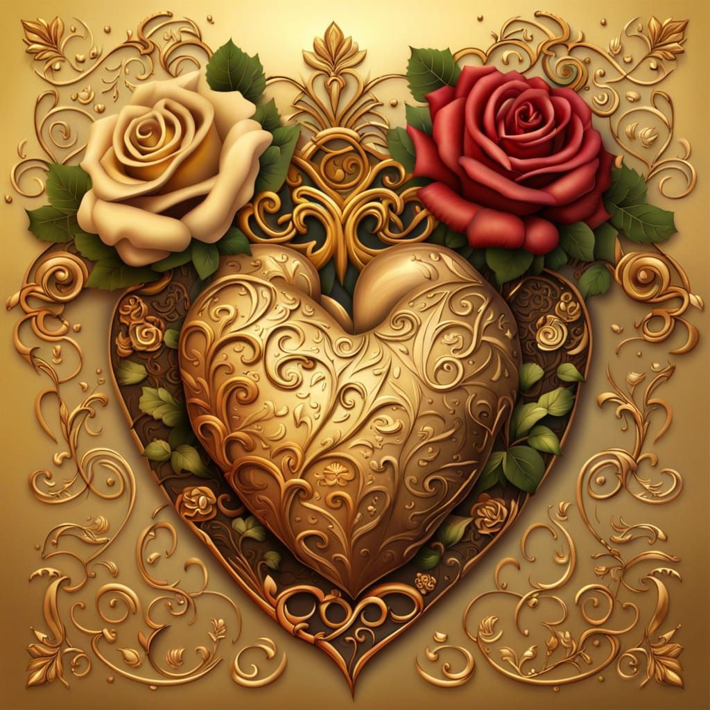 Beautiful Golden Heart and Roses - AI Generated Artwork - NightCafe Creator