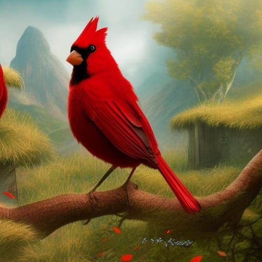 beautiful red birds detailed matte painting detailed matte painting  by @Patsy 