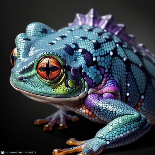 Hyper Realistic Amazonian Tree Frog Portrait in Vibrant Colo...