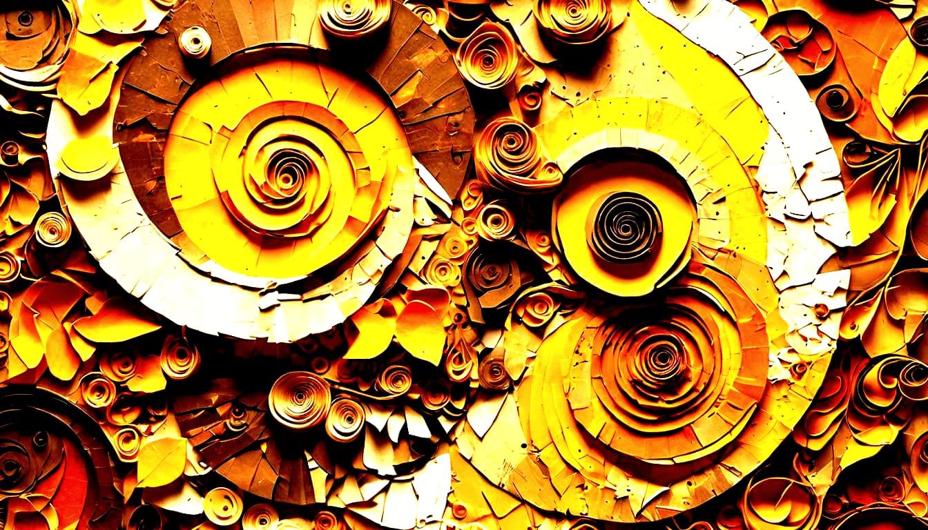 An abstract surreal tribonacci design using torn paper in wa...