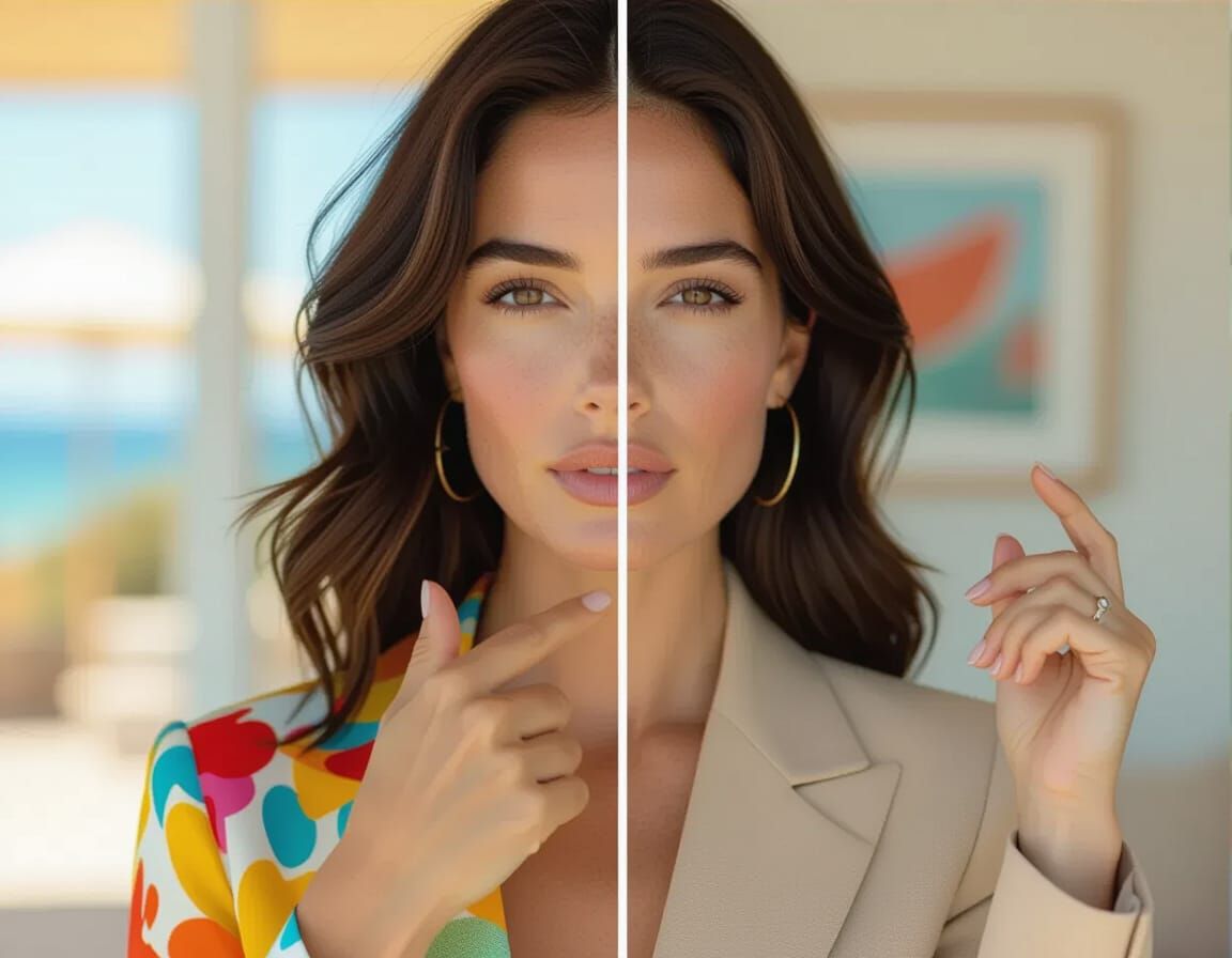 Woman Split Screen: Outdoors vs Office, Cinematic Film Look