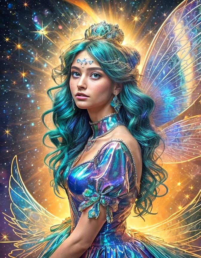 Holographic Fairy With Gift in Abalone Colors
