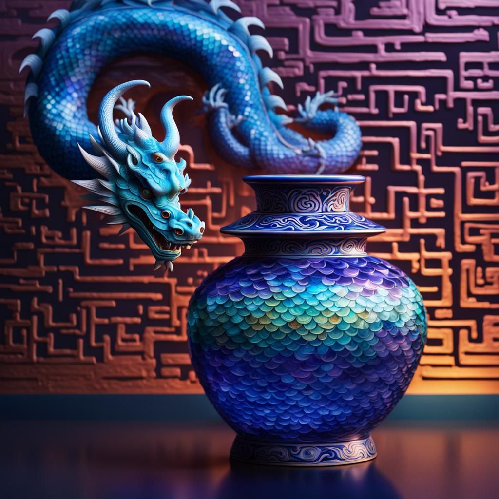 An 梅瓶  ancient Chinese porcelain vase , with a coiled glass ...