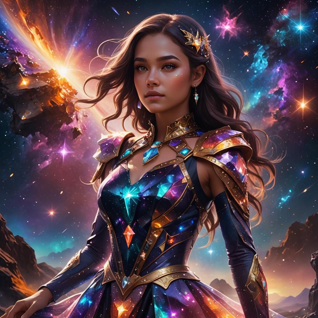 Mystical Galaxy Girl Portrait in Fantasy Art Nouveau Style