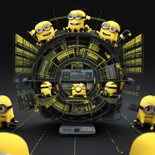 many tiny yellow minions operating machines glitchcore surreal - AI ...