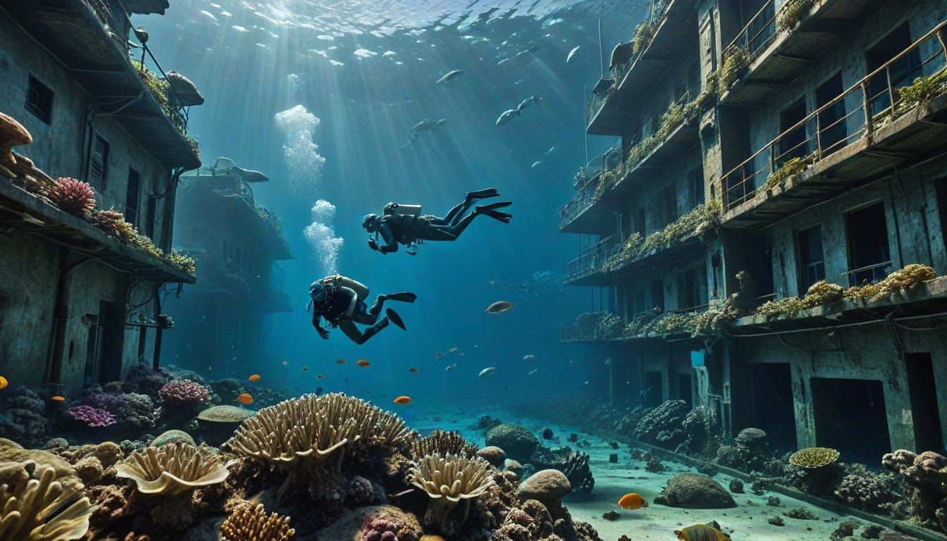 Underwater humans sprawling city deep under water   by @Solfreedom