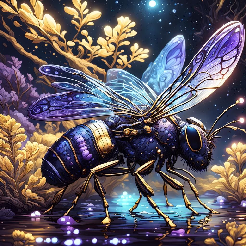 Bioluminescent Bird in Galaxy Colors: Detailed Art