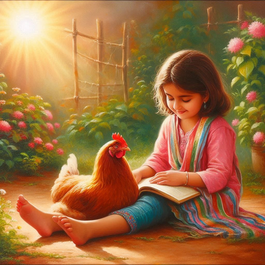 little girl and her chicken.