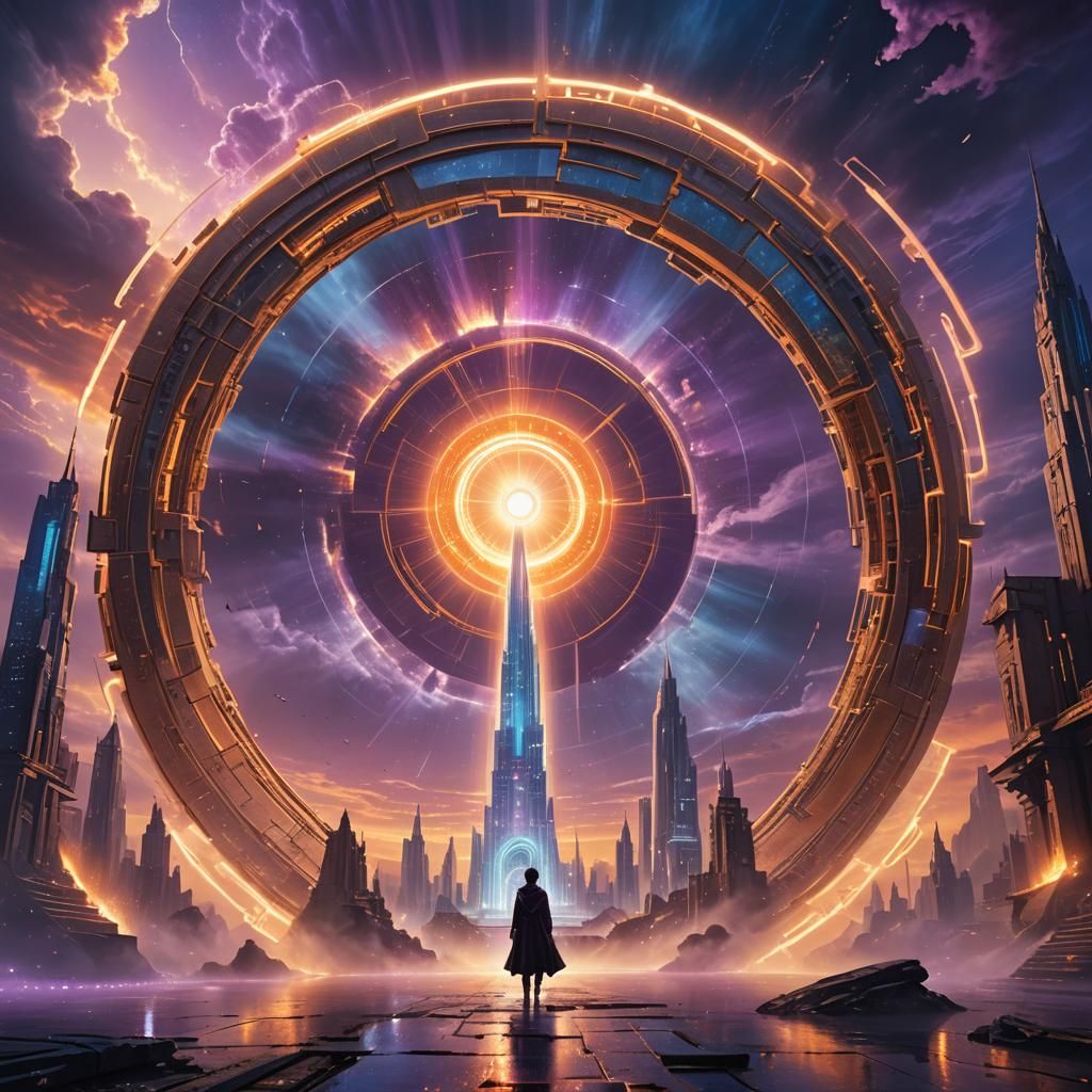 Time Portal Over Futuristic Netanya: Fantasy Concept Art