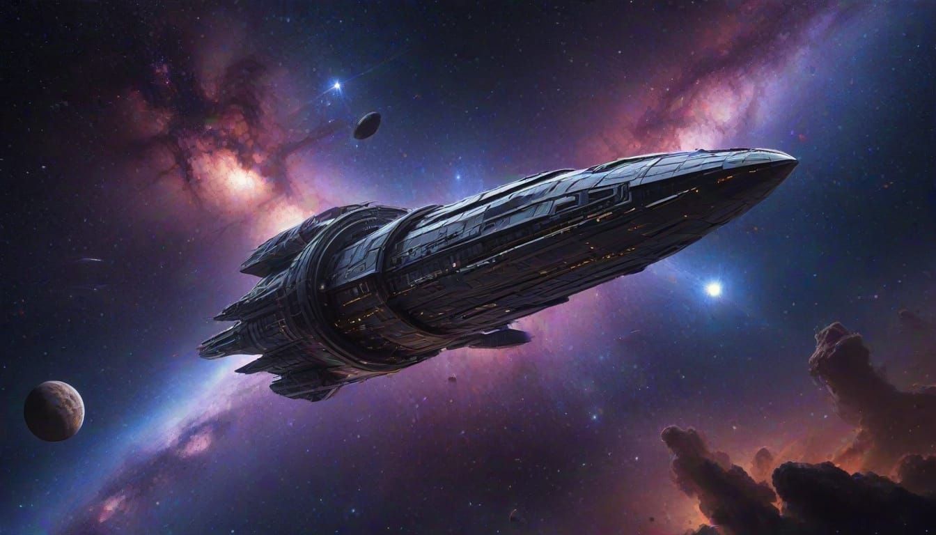 Colossal Spaceship in Milky Way Galaxy Digital Painting