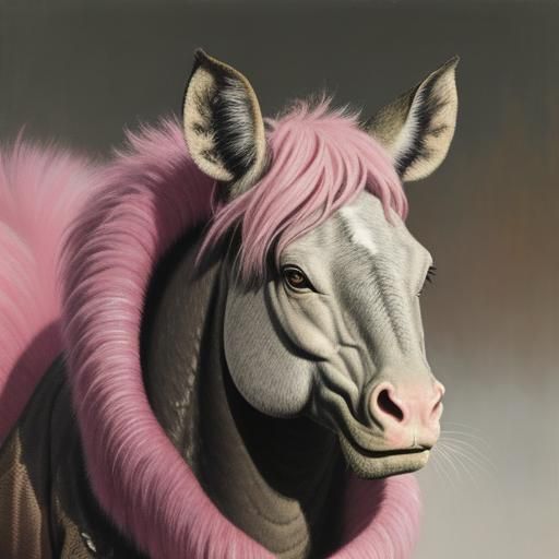 This animal has mid-length drab pink fur and has a body shap...