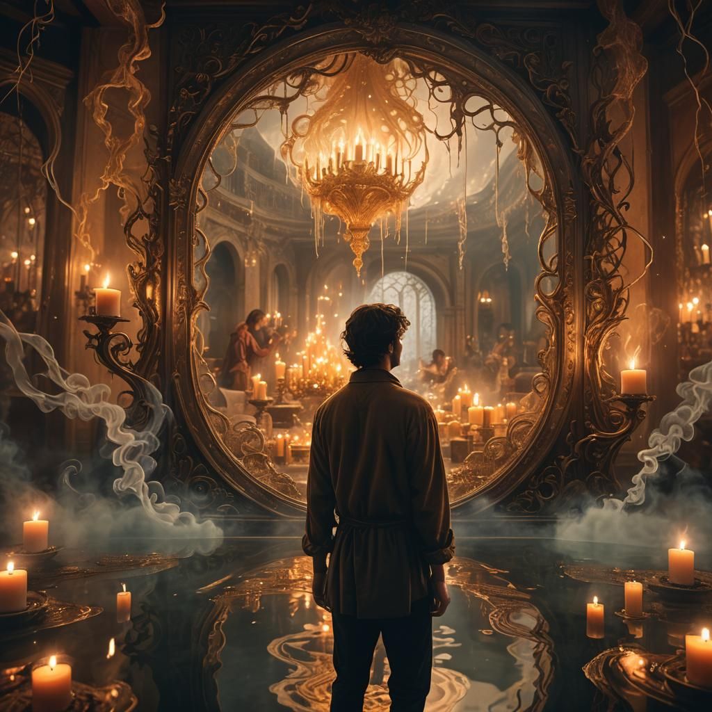 Mystical Mirror Reflects Memories in Fantasy Art