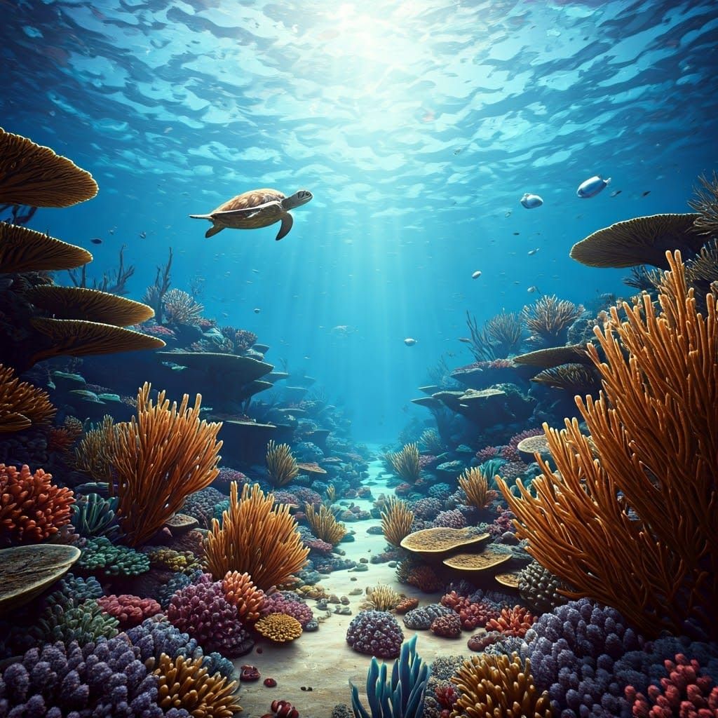 Polluted Coral Reef: A Haunting Underwater Scene