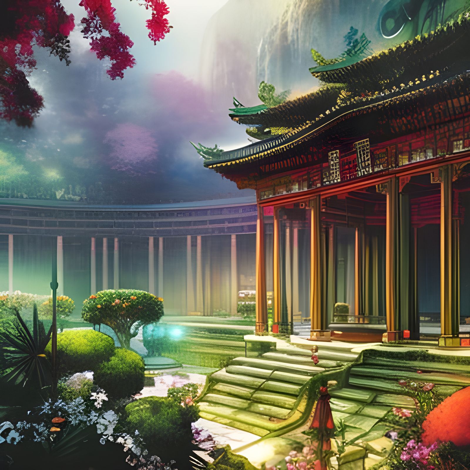 comic graphic novel cover, "the Temple-Palace Gardens" by Yo...