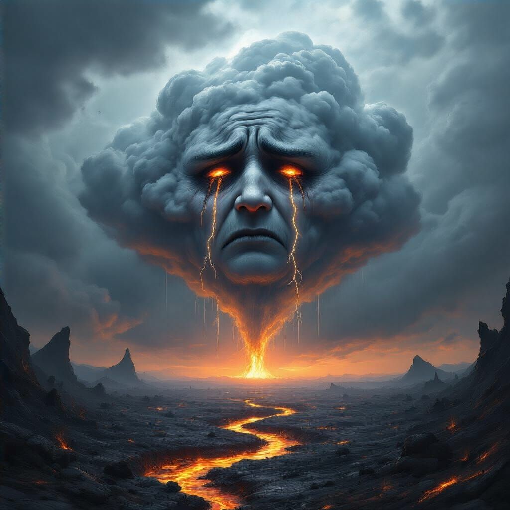 Crying storm cloud rains tears down upon the Earth