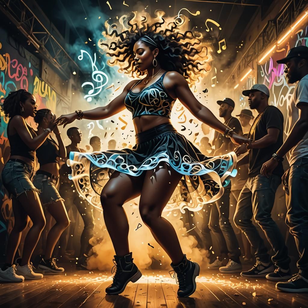 A double exposure of a curvaceous dancer superimposed with musical notes of house music in a dramatically ...  by @PedroGasby