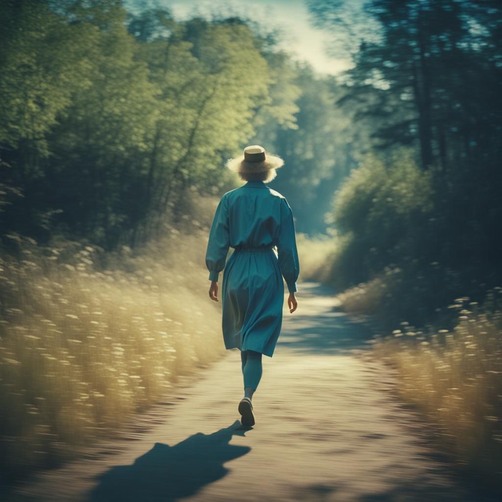 Impressionism style of a woman from the 80s walking