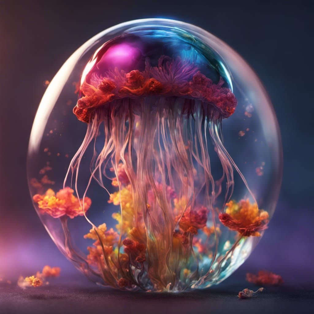 Glass jellyfish with colorful flowery insides