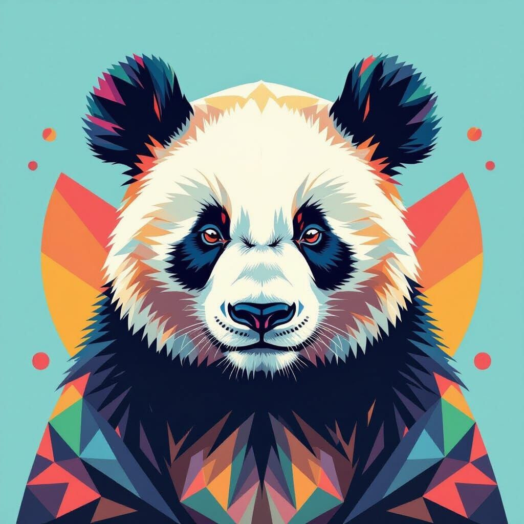 Geometric Panda Portrait with Psychedelic Graphic Design