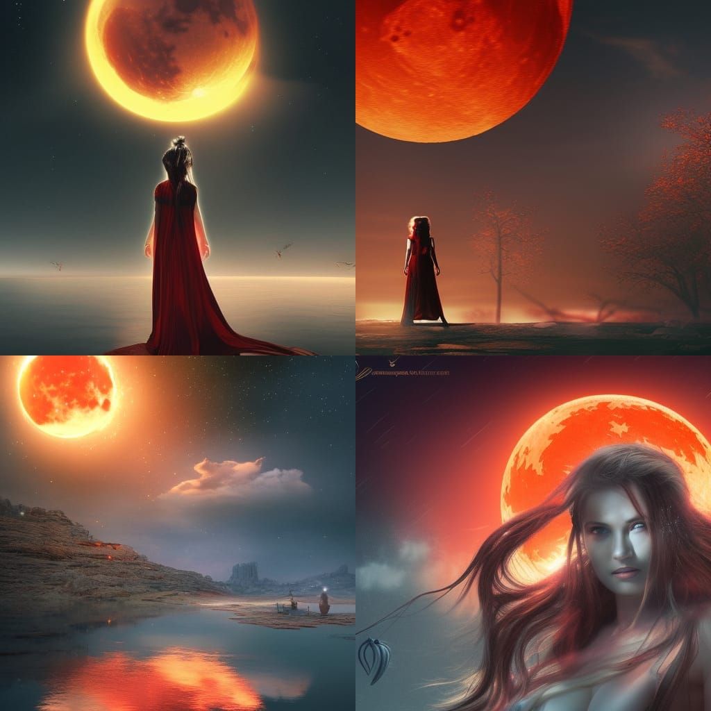 Woman Before Red Moon: Digital Matte Painting