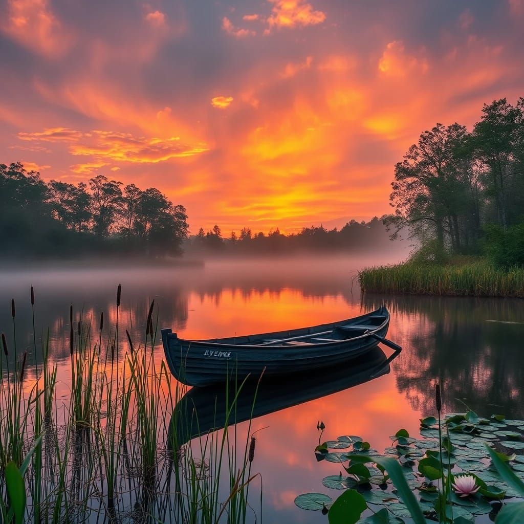 Lonely Boat Sunset I