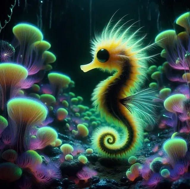 Teeny Tiny Yellow-Purple Fluffy Seahorse