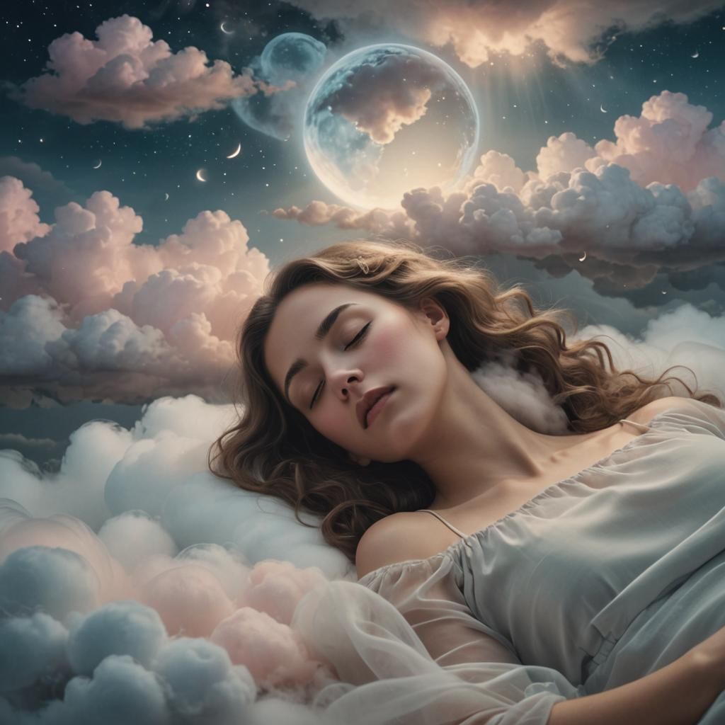 Dreamy Surrealism: Woman Sleeping on a Cloud