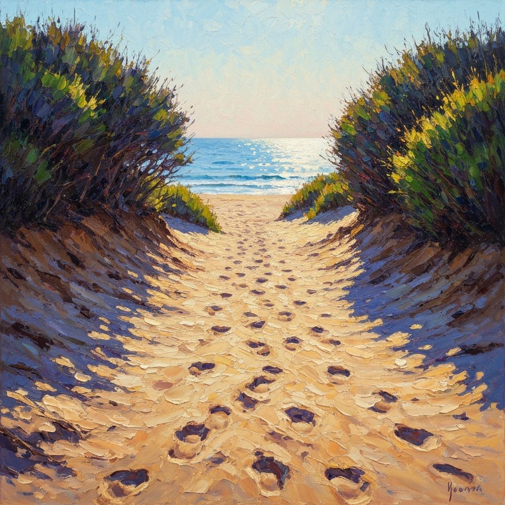 Impressionistic Oil Painting of a Beach Path at Golden Hour